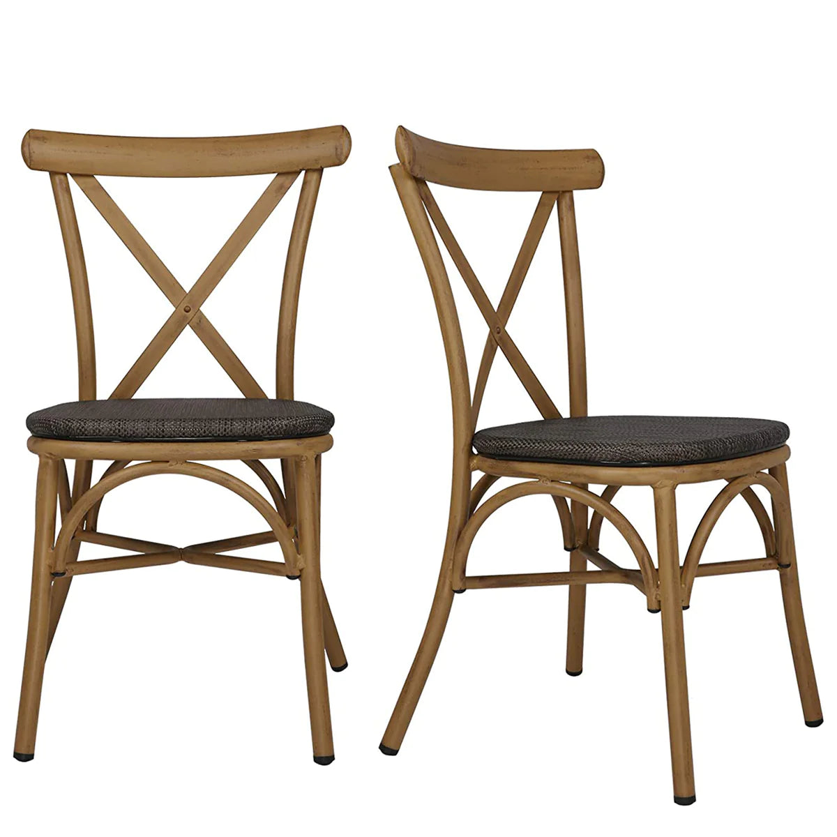 2 Set of Modern Dining Chairs with Aluminum Frame and Textile Fabric, X Back