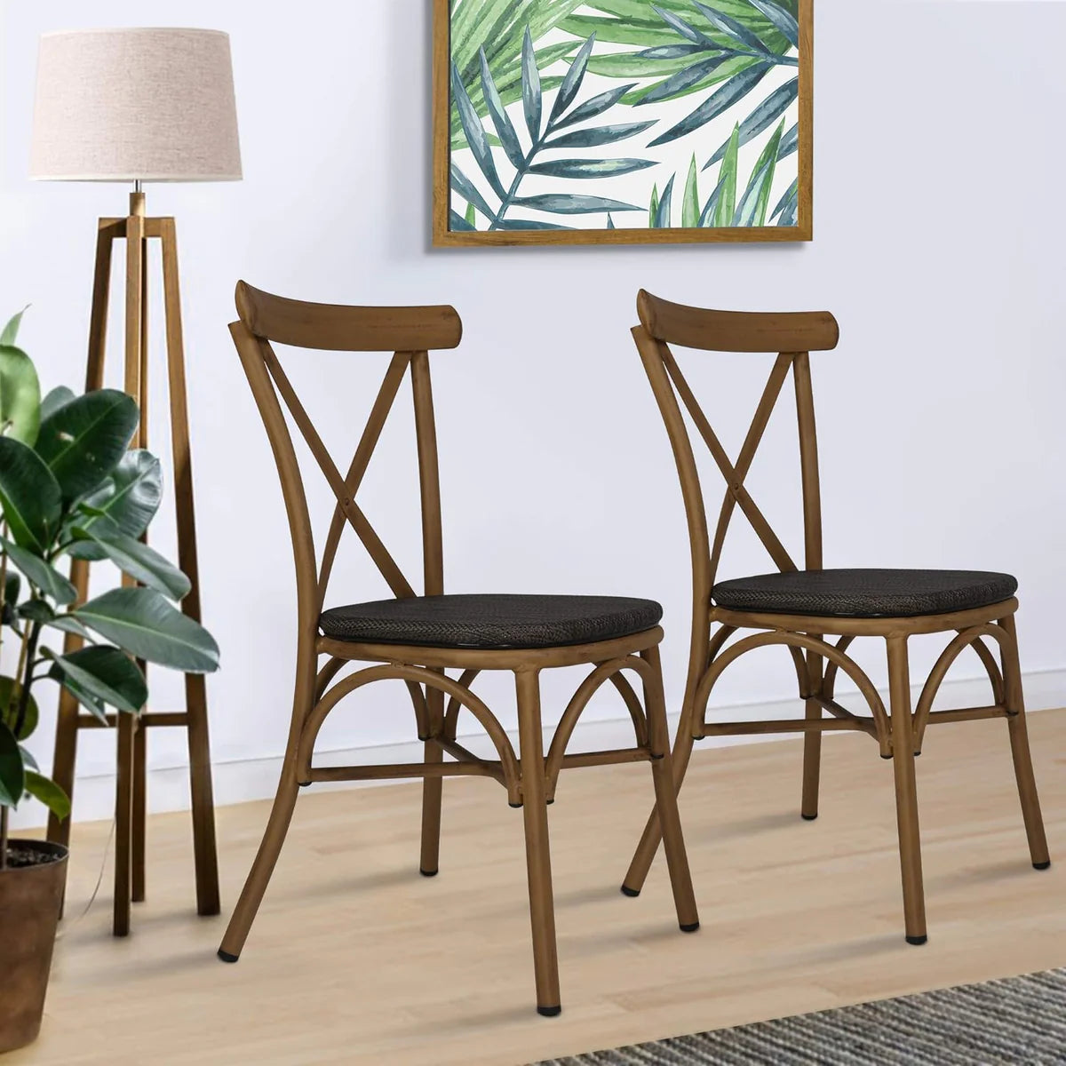 2 Set of Modern Dining Chairs with Aluminum Frame and Textile Fabric, X Back