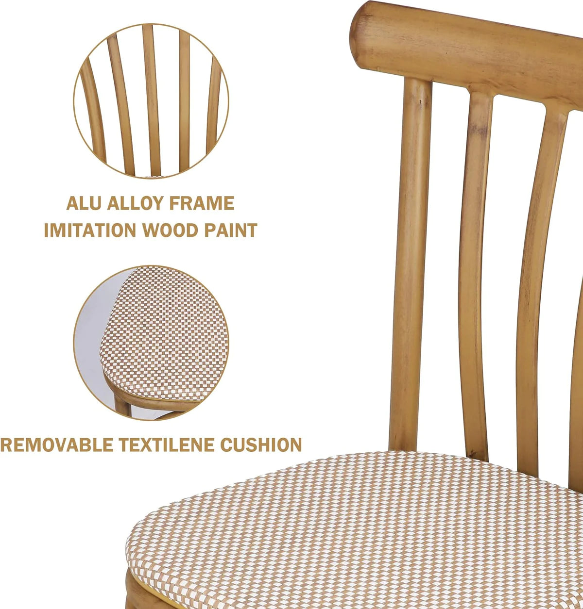 2 Set of  Modern Dining Chairs with Aluminum Frame and Textile Fabric, Comb Back