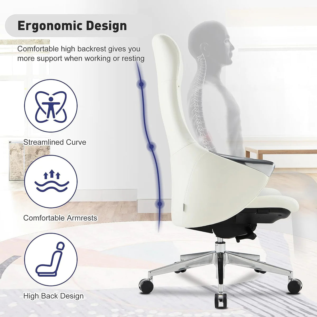 Executive Ergonomic Leather Office Chairs with Tilt and Height Adjustable，360 Degree Swivel | karmasfar.us
