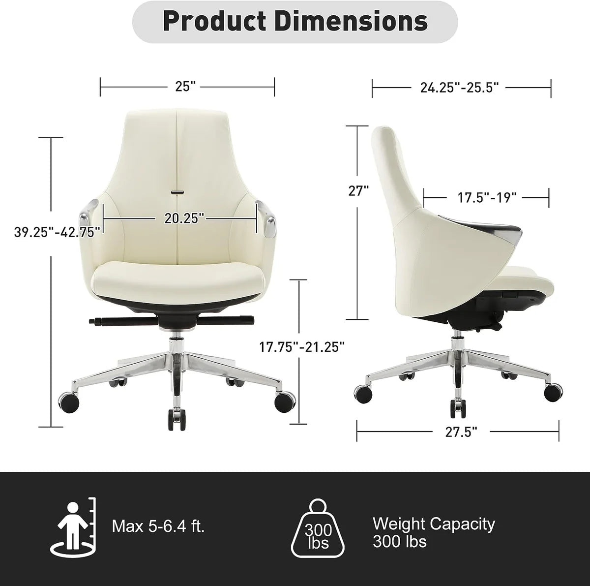 Executive Ergonomic Leather Office Chairs with Tilt and Height Adjustable