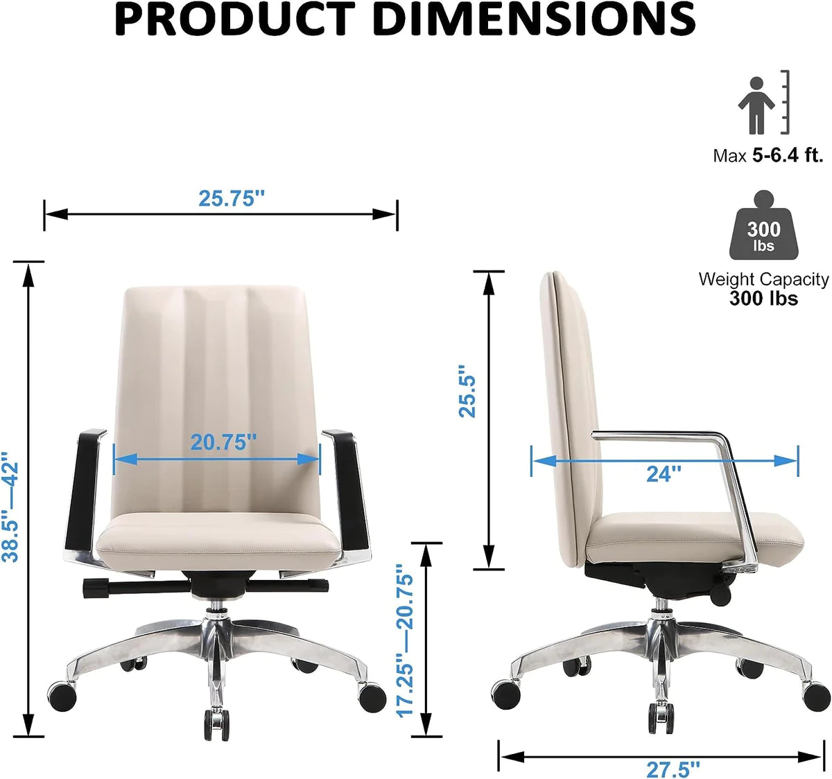 Ergonomic Leather Office Chairs with Tilt and Height Adjustable, 360° Swivel for Home Office