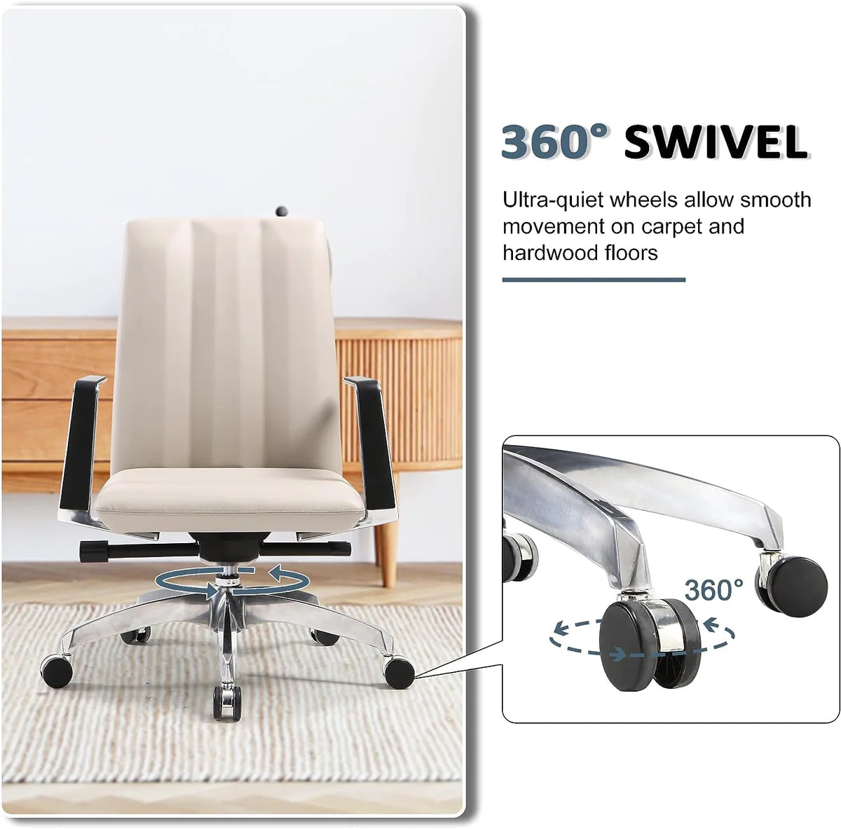 Ergonomic Leather Office Chairs with Tilt and Height Adjustable, 360° Swivel for Home Office