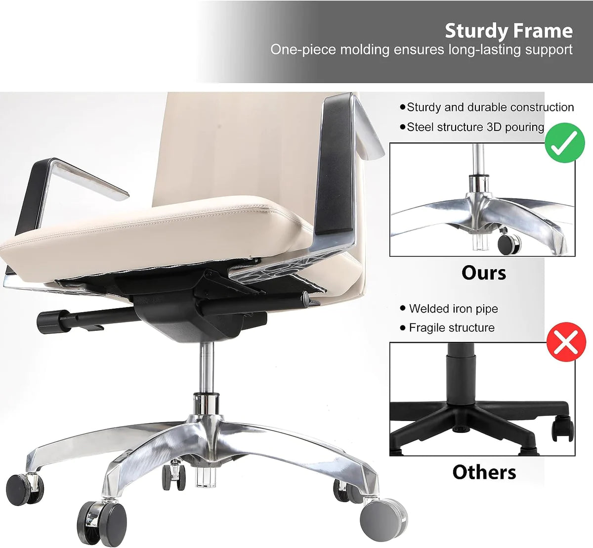 Ergonomic Leather Office Chairs with Tilt and Height Adjustable, 360° Swivel for Home Office