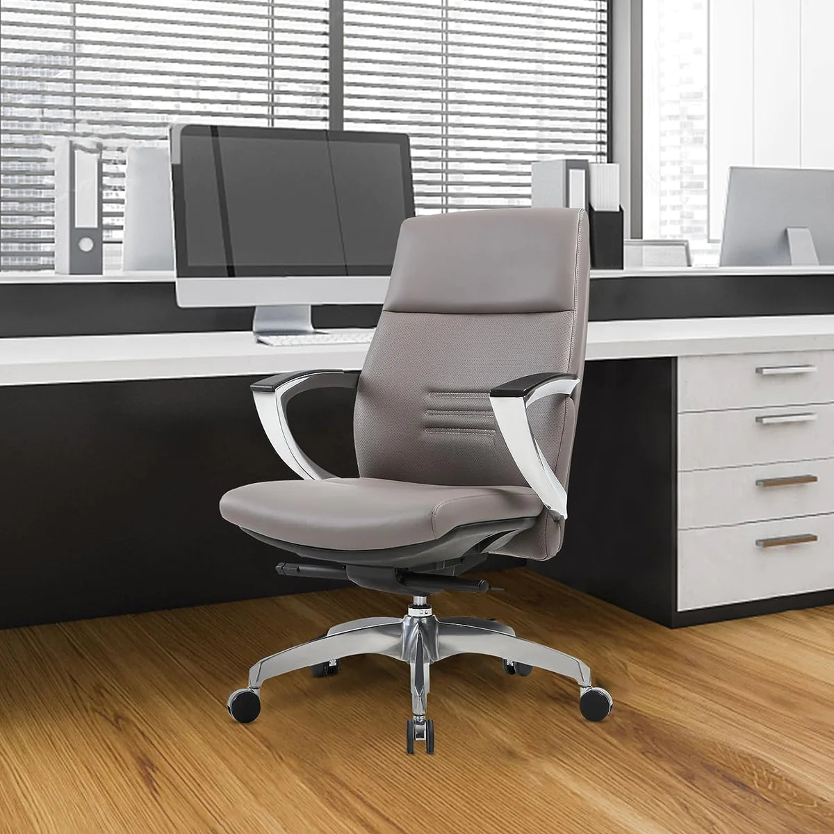 Executive Office Chair Ergonomic Leather Chairs with Tilt and Height Adjustable for Home Office, Gray | karmasfar.us