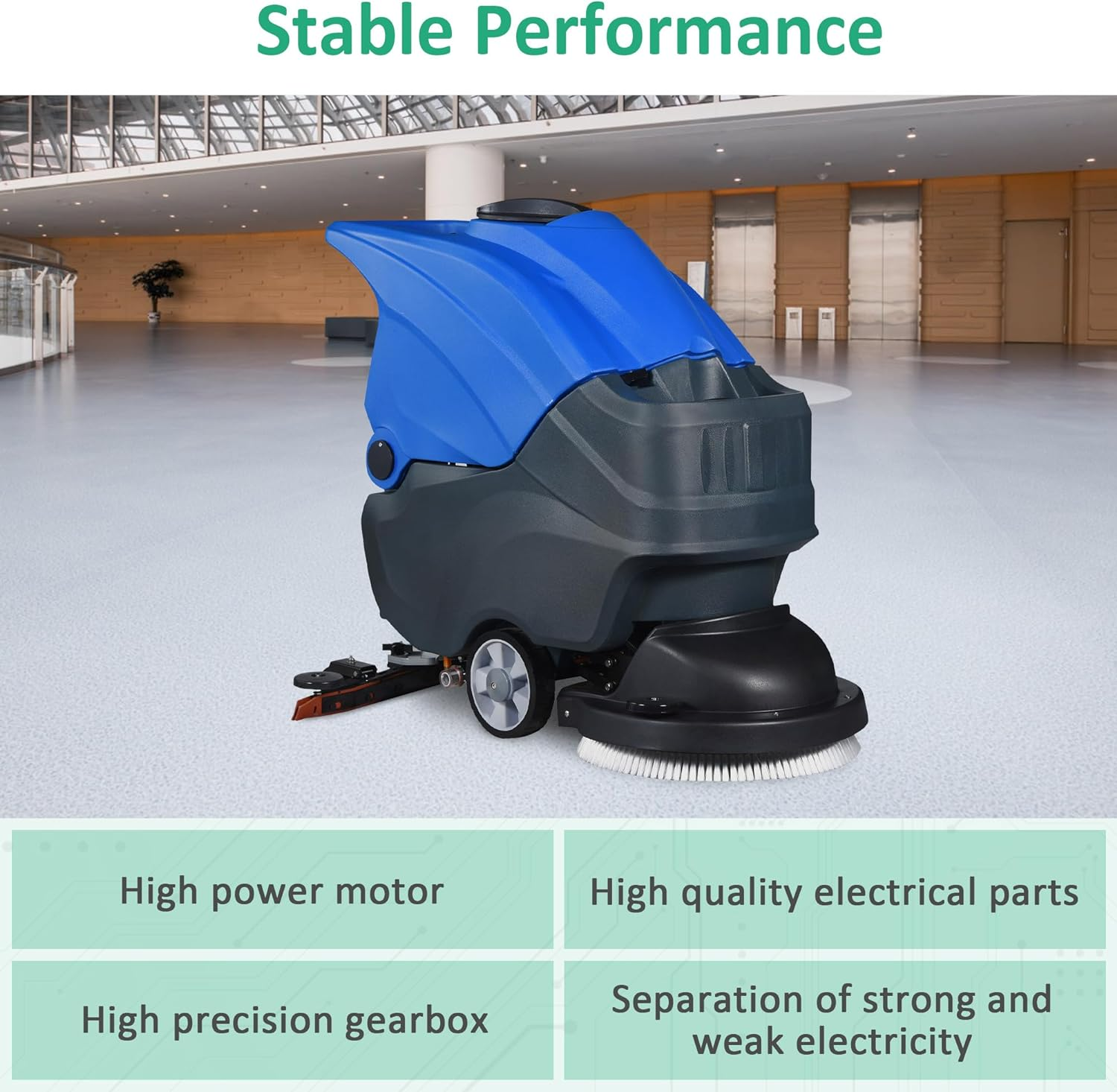 Floor Scrubber Machine with Adjustable Handle - 20.8 Inches (530mm) Cleaning Path with High Cleaning Efficiency