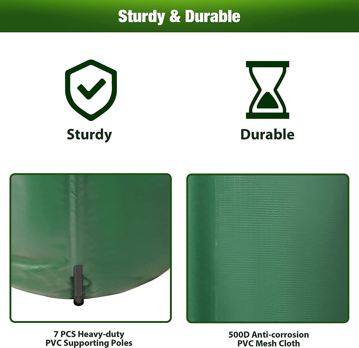 Rain Barrel Water Collector Bottle Rainwater Storage Container 100 Gallon, Green