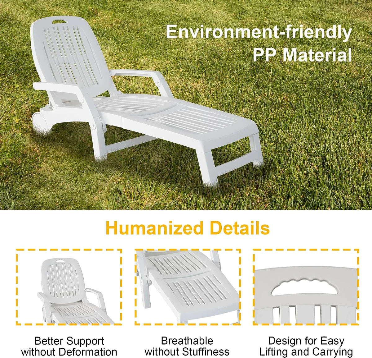 Portable Foldable Outdoor Beach Lounge Chair, White| karmasfar.us
