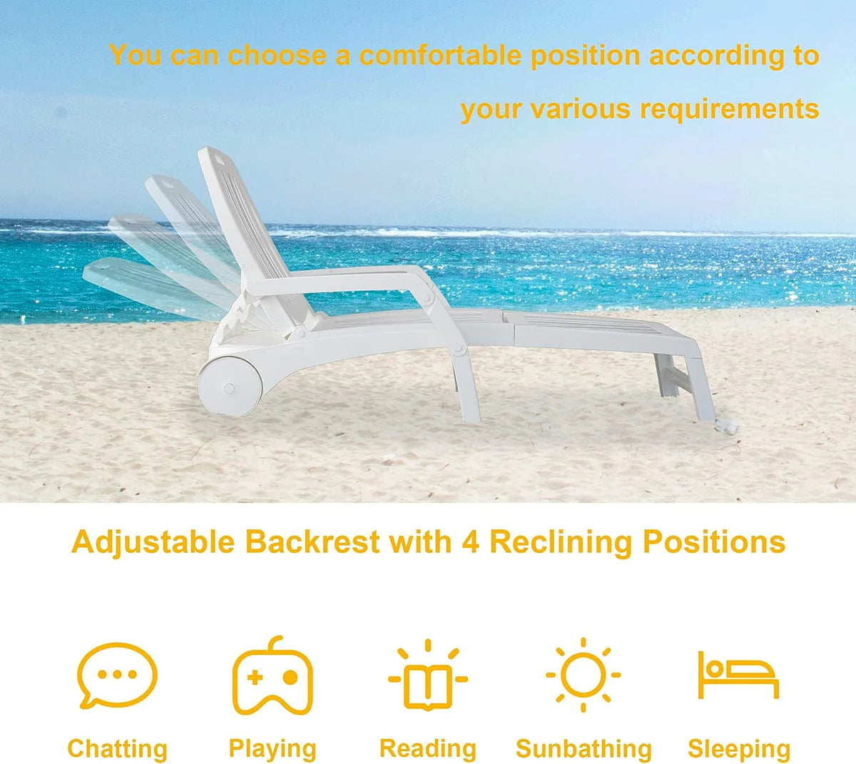 Portable Foldable Outdoor Beach Lounge Chair, White| karmasfar.us
