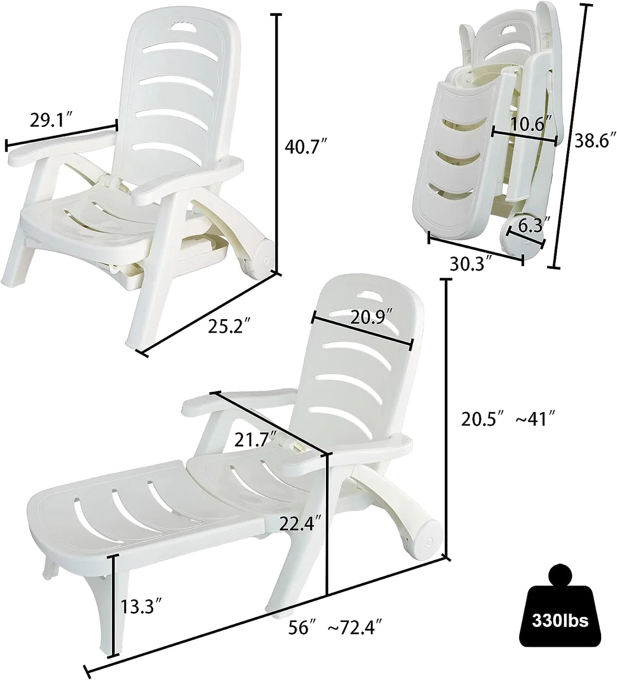 Portable Outdoor Beach Chair with Adjustable Back and Triangular Stability Structure, White