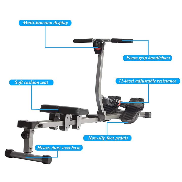 Hydraulic Rowing Machine Full Body Stamina Exercise Power with 12 Levels Adjustable Resistance | karmasfar.us
