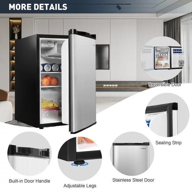 Single Door Compact Refrigerator with Freezer, Adjustable Legs and Adjustable Temperature Control, Reversible Door