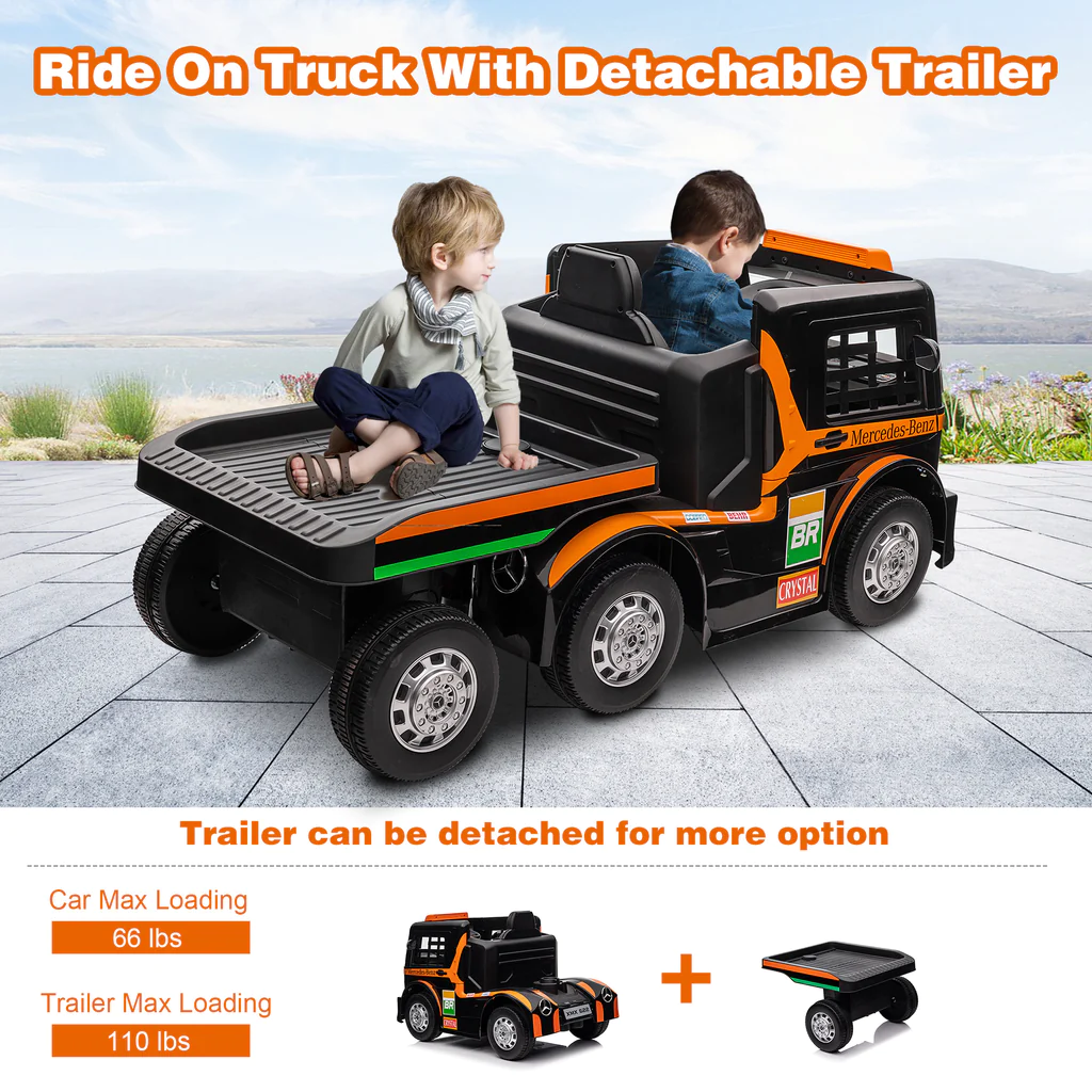 12V Kids Ride On Truck with Detachable Trailer, Kids Battery Powered Cars with Swing Function & RC