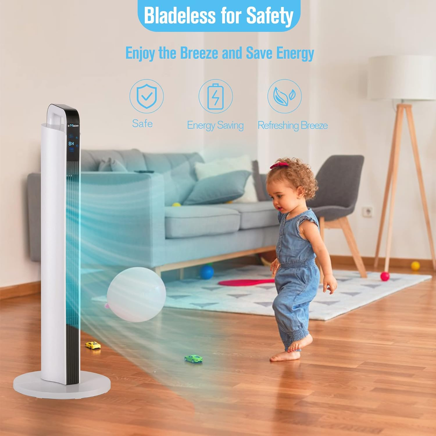 Oscillating 35 Inch Smart Electric Standing Bladeless Fan Tower Fan with Remote