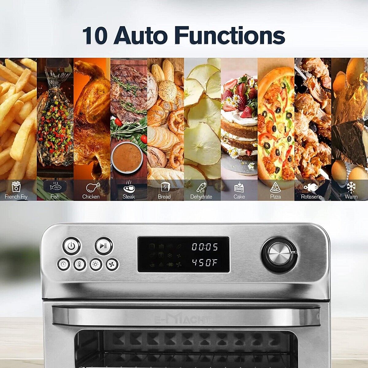 Air Fryer Toaster Oven, 24 QT 10-In-1 Convection Countertop Oven Combination w/ 6 Accessories, Stainless Steel Finish, 1700W