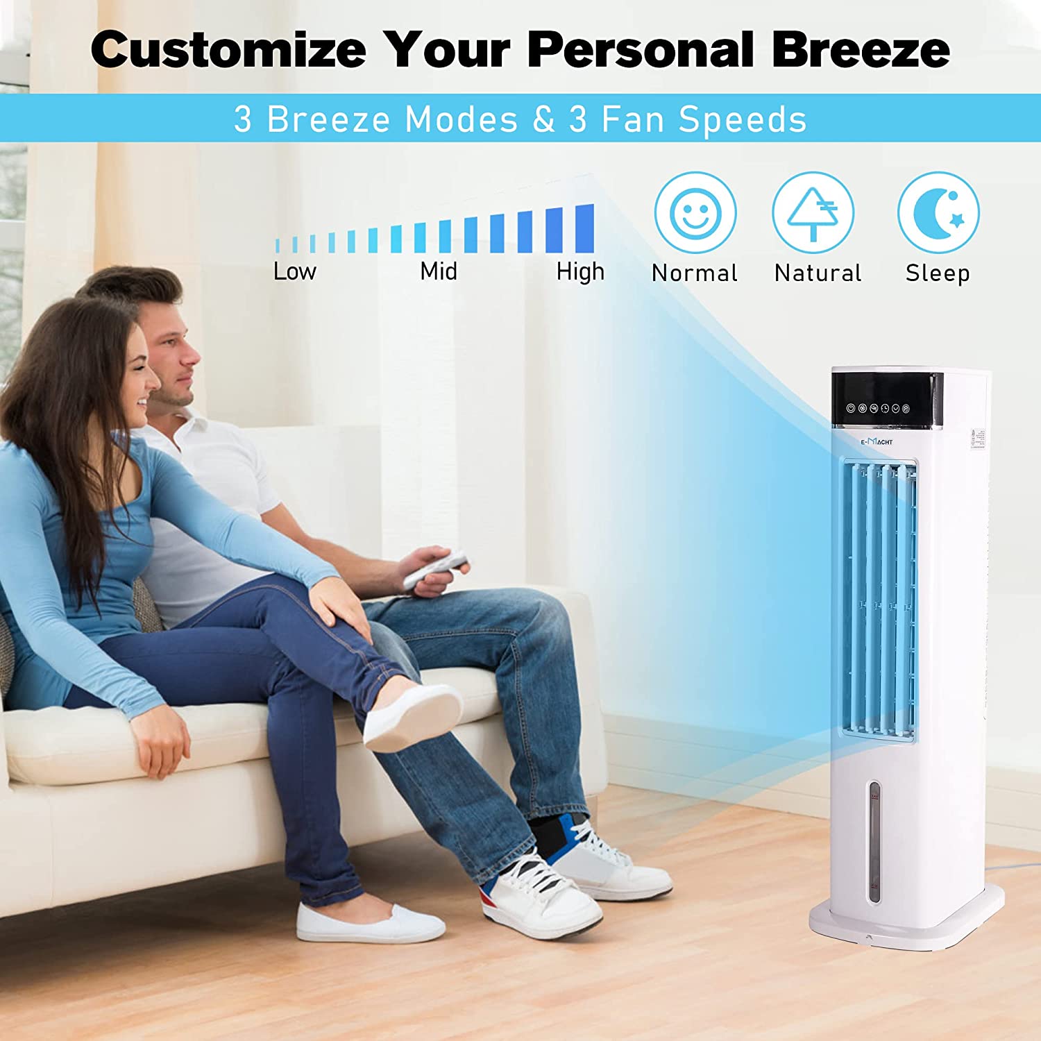 3-in-1 Evaporative Air Cooler Portable Bladeless Tower Fan Air Conditioners