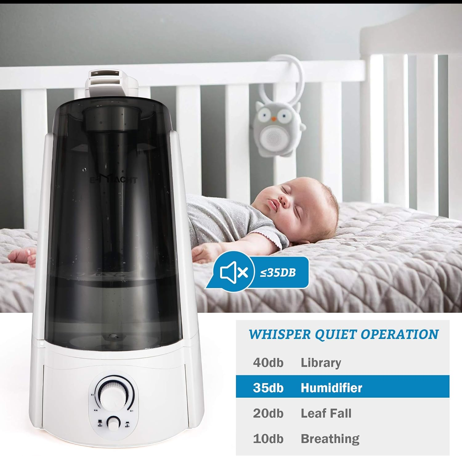 Quiet Ultrasonic Cool Mist Humidifier 5L w/ Auto Shut-Off Adjustable Mist Output Double 360°Nozzle Negative Ion, Black