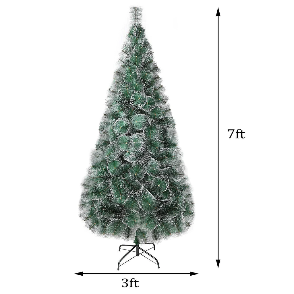 7' Classic Artificial Christmas Tree with 295 Branch Tips, Decorations, Green & Point White