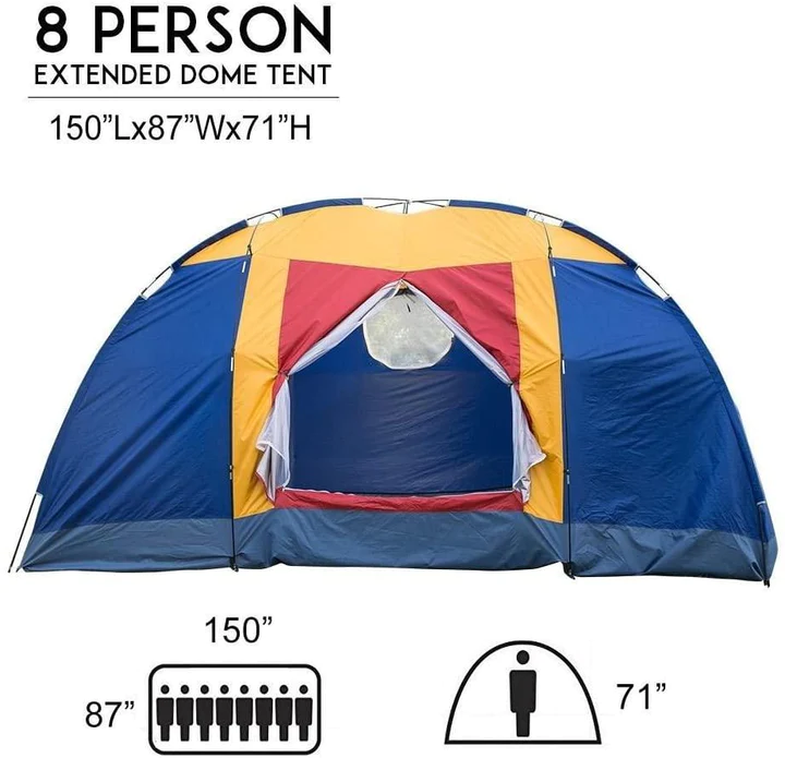 Outdoor Waterproof 8-Person Foldable Camping Tent w/ Carry Bag, Blue