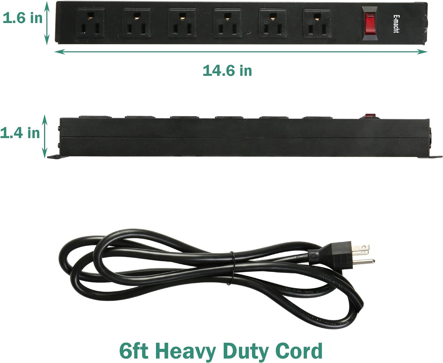 6 Outlet Heavy Duty Power Strip 2 Pack Metal Power Outlet