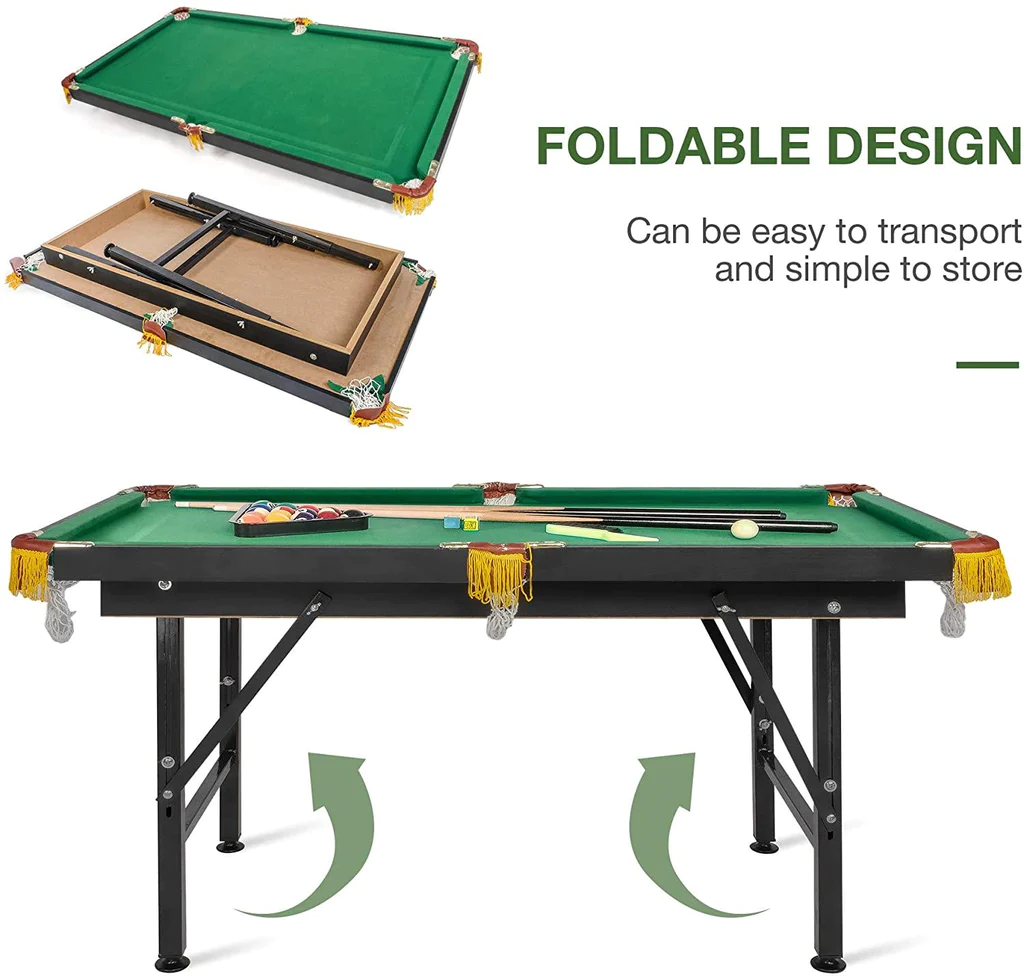 55" Adjustable Height Billiard Table Folding Portable Game Pool Table