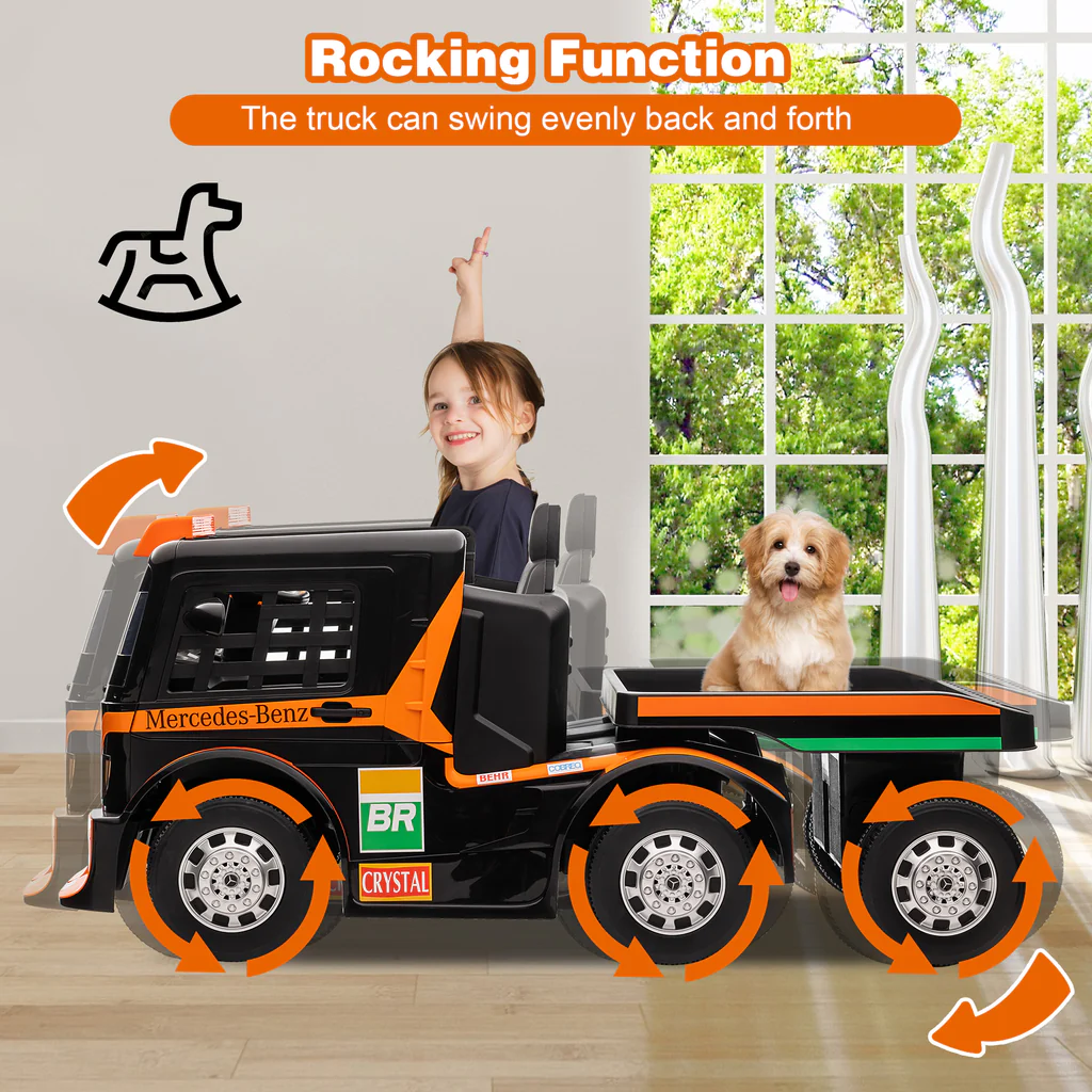 12V Kids Ride On Truck with Detachable Trailer, Kids Battery Powered Cars with Swing Function & RC