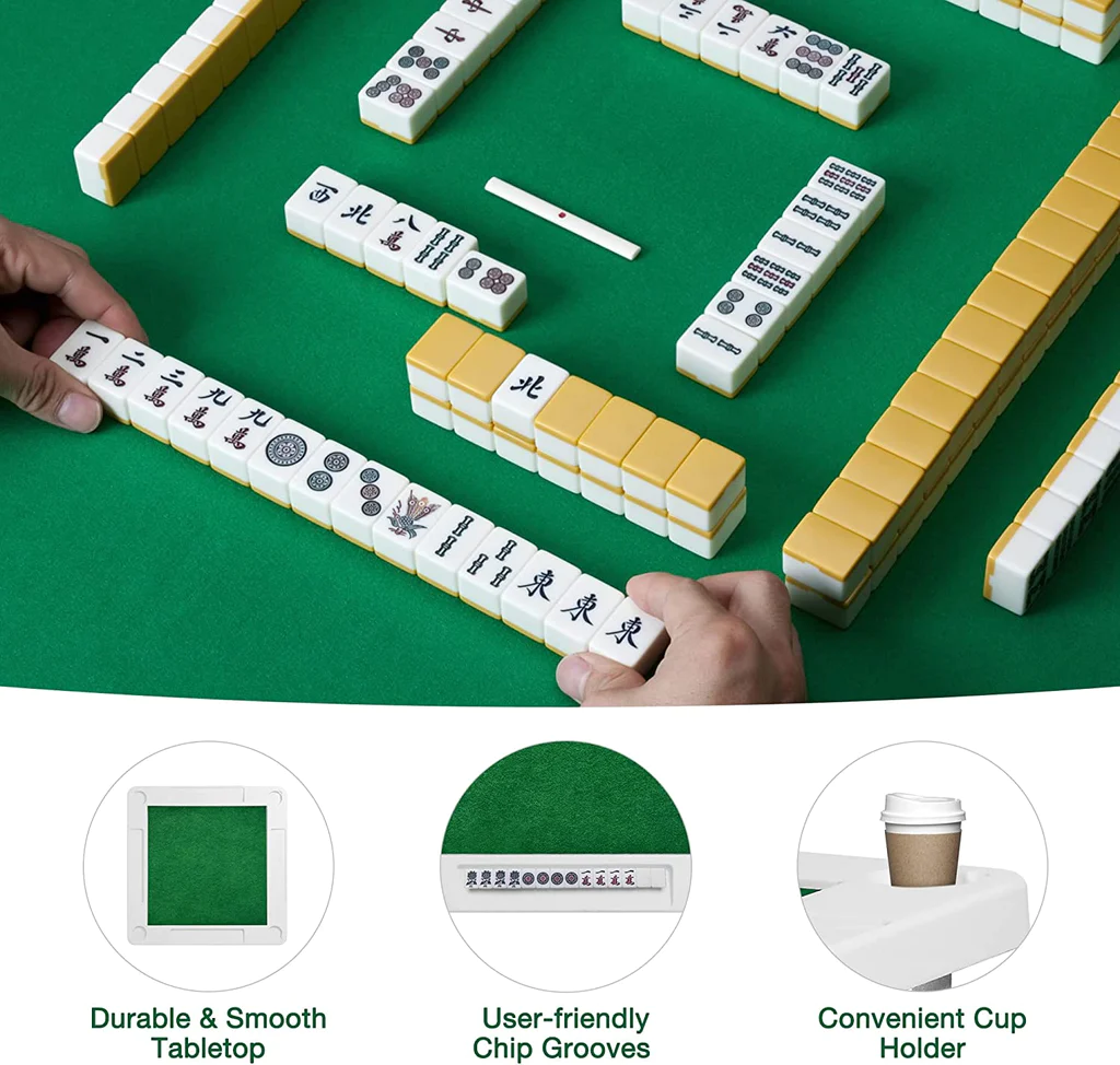 Folding Mahjong Table 35.4" Foldable Square 4 Player Card Poker Table | karmasfar.us