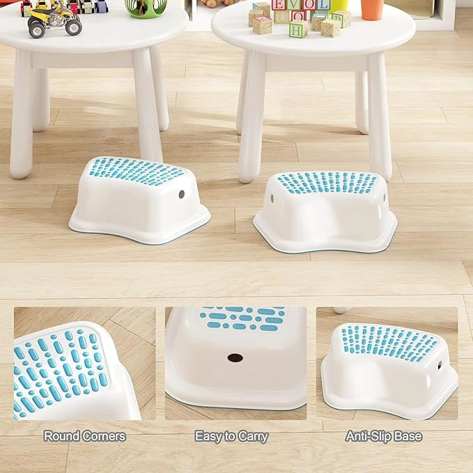 Portable Step Stool with Contoured Design, 5.1  Height Stool for Toilet Potty Training, Bathroom Sink Use, Kitchen, Safety Anti-Slip Surface One Step Stool (2 Pack)