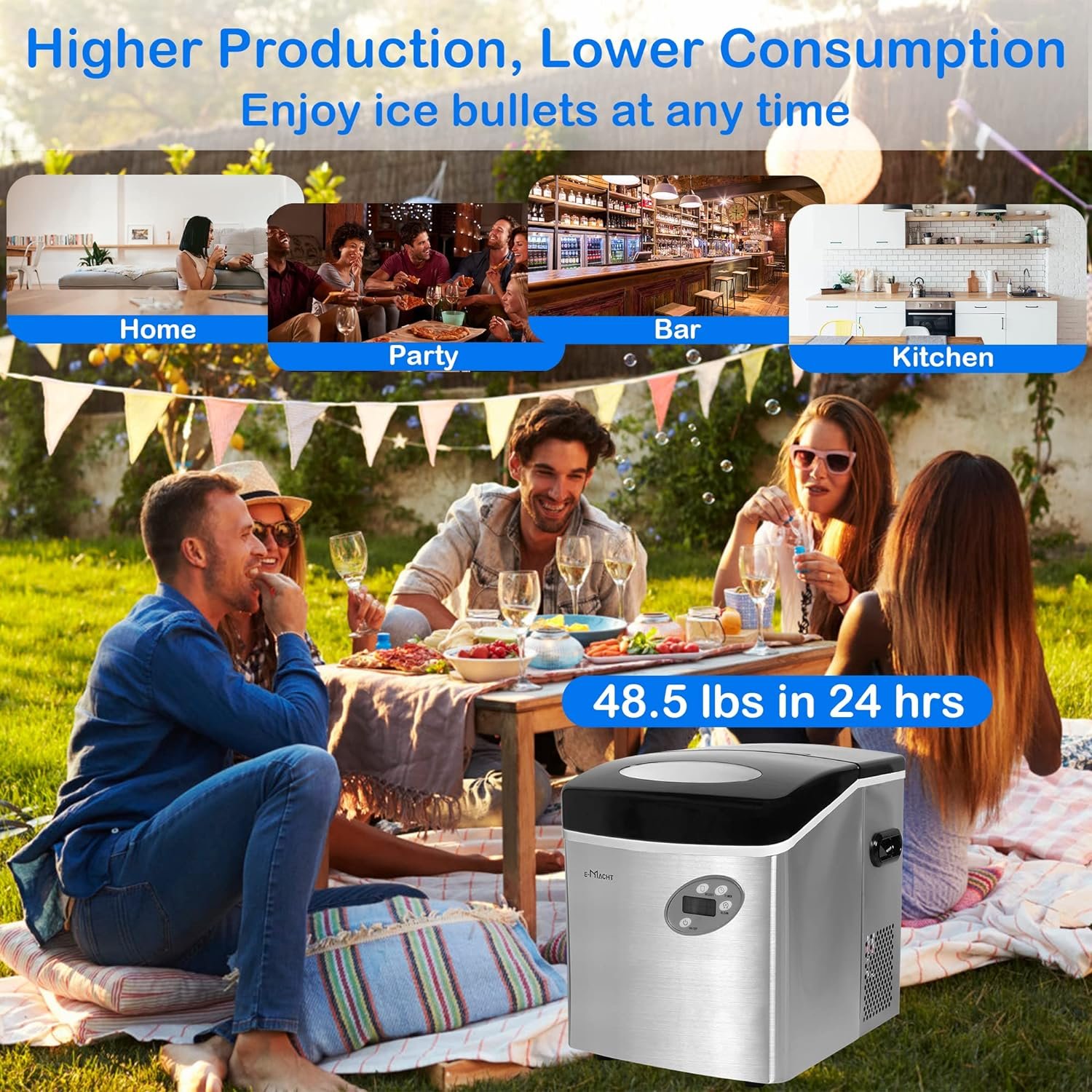 Countertop Ice Maker, Self Cleaning, 48.5lbs/24H, Portable Ice Machine with Hand Scoop for Home Kitchen Party Camping