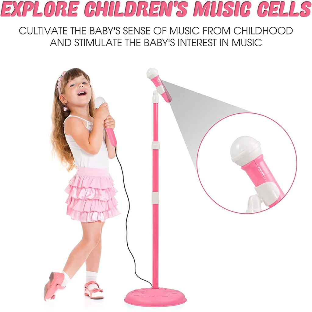 Kids Electric Guitar Beginner Kits Play Set with Microphone Speaker and Stand, Pink