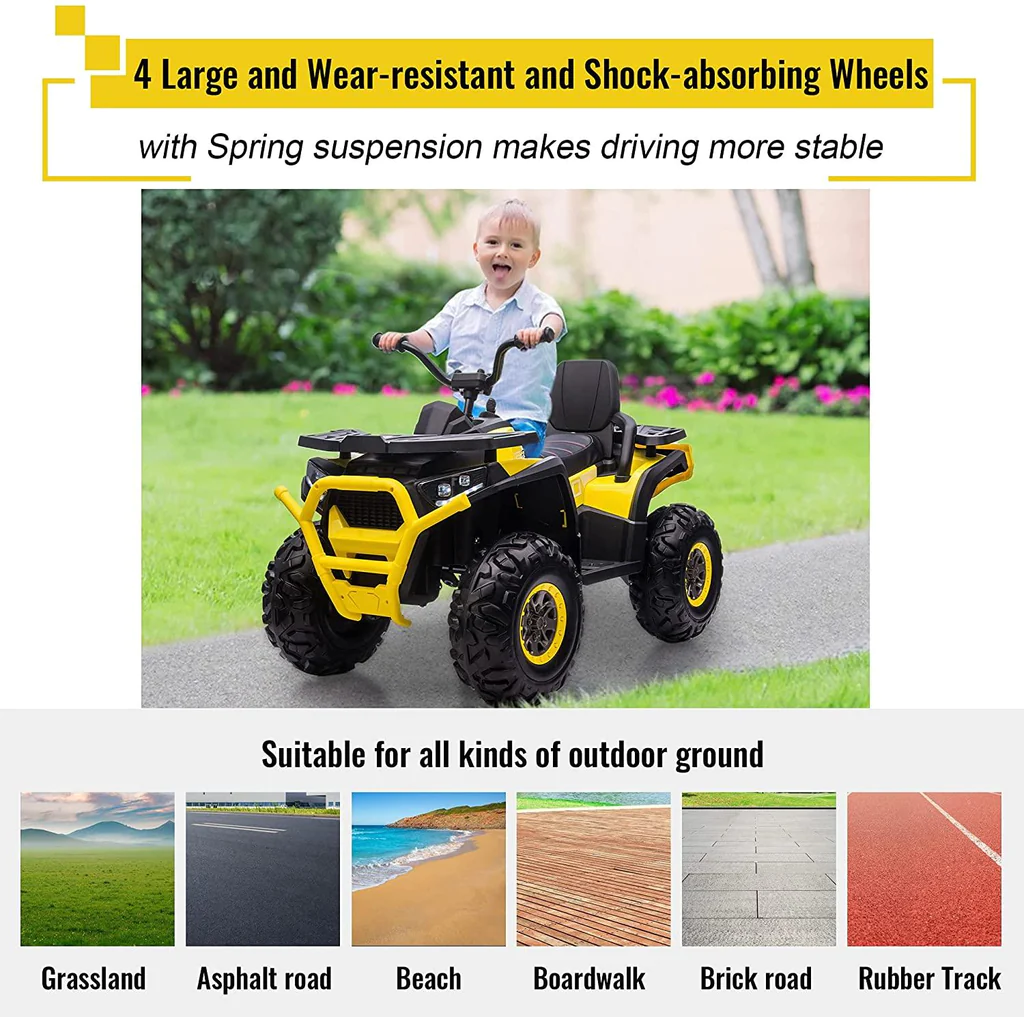 12V Kids Electric 4-Wheeler ATV Quad Ride On Car with LED Light, Music, Horn, USB/TF/MP3