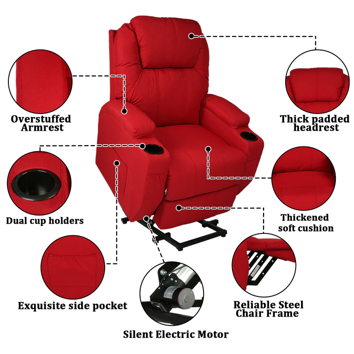 Power Lift Recliner Chair, Electric Full Body Massage Chair, Red