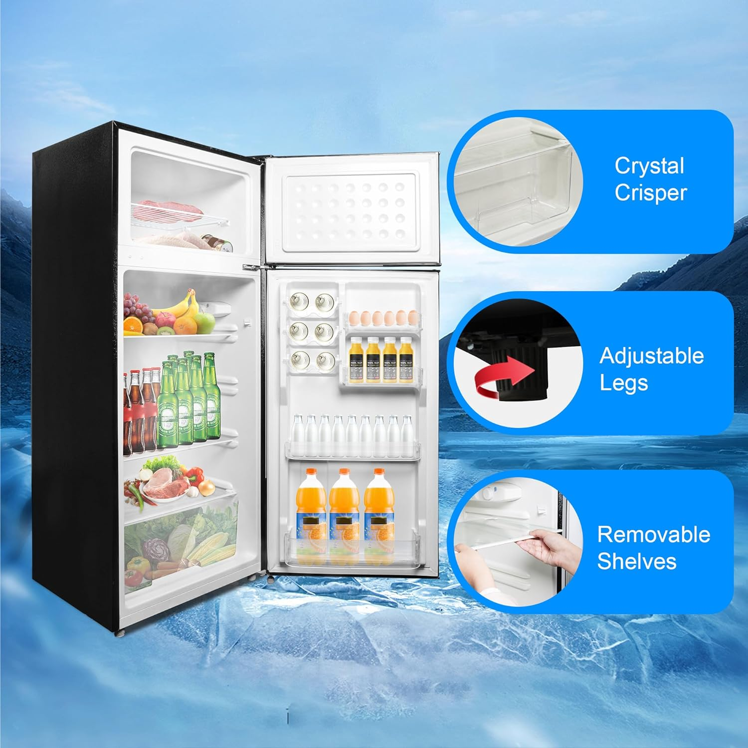 7.7 Cu Ft Mini Fridge with Freezer, Double Door Apartment Size Refrigerator