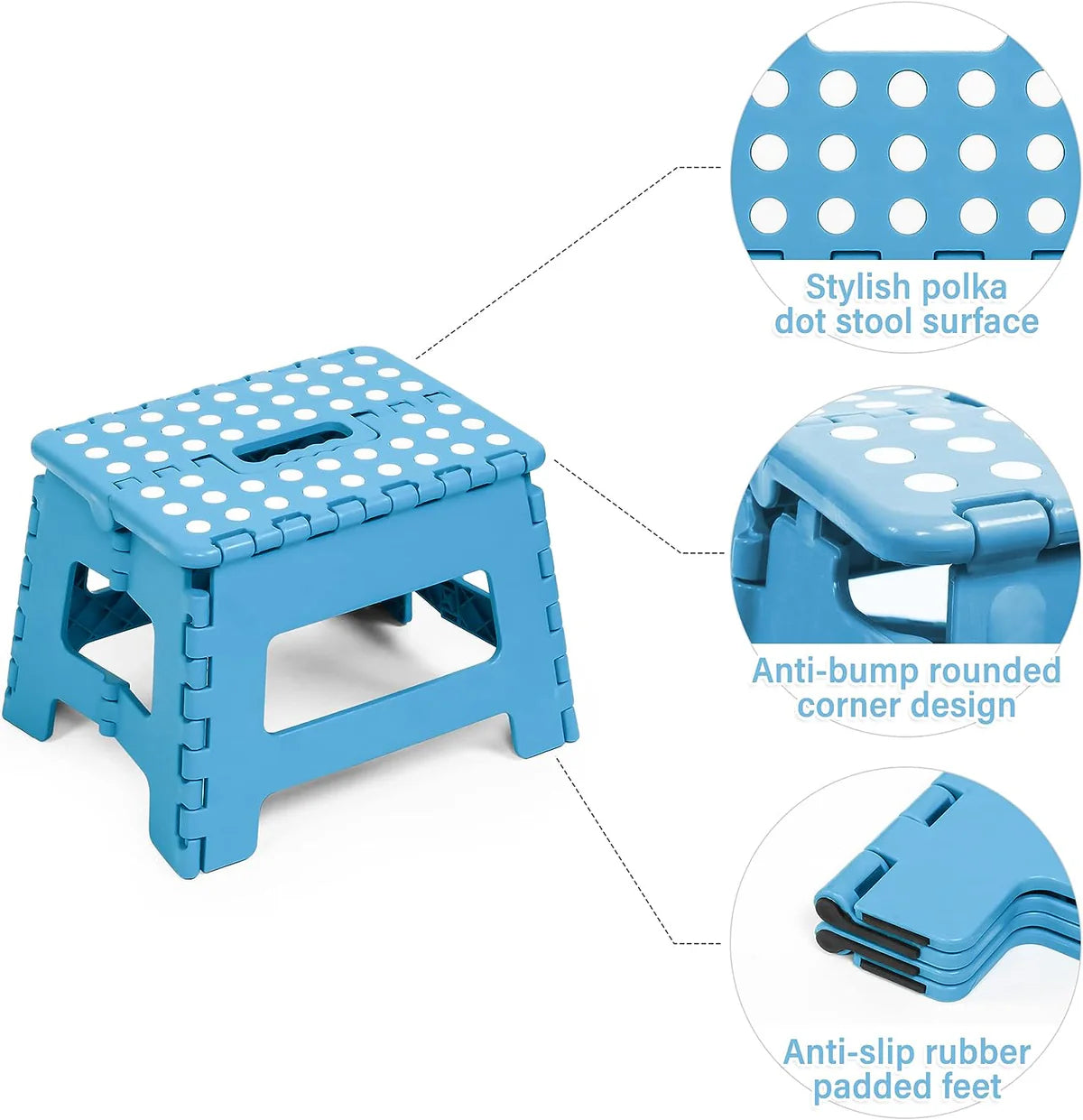 Set of 2 Folding Step Stool 8.7" with Non-Slip Surface and Portable Handle