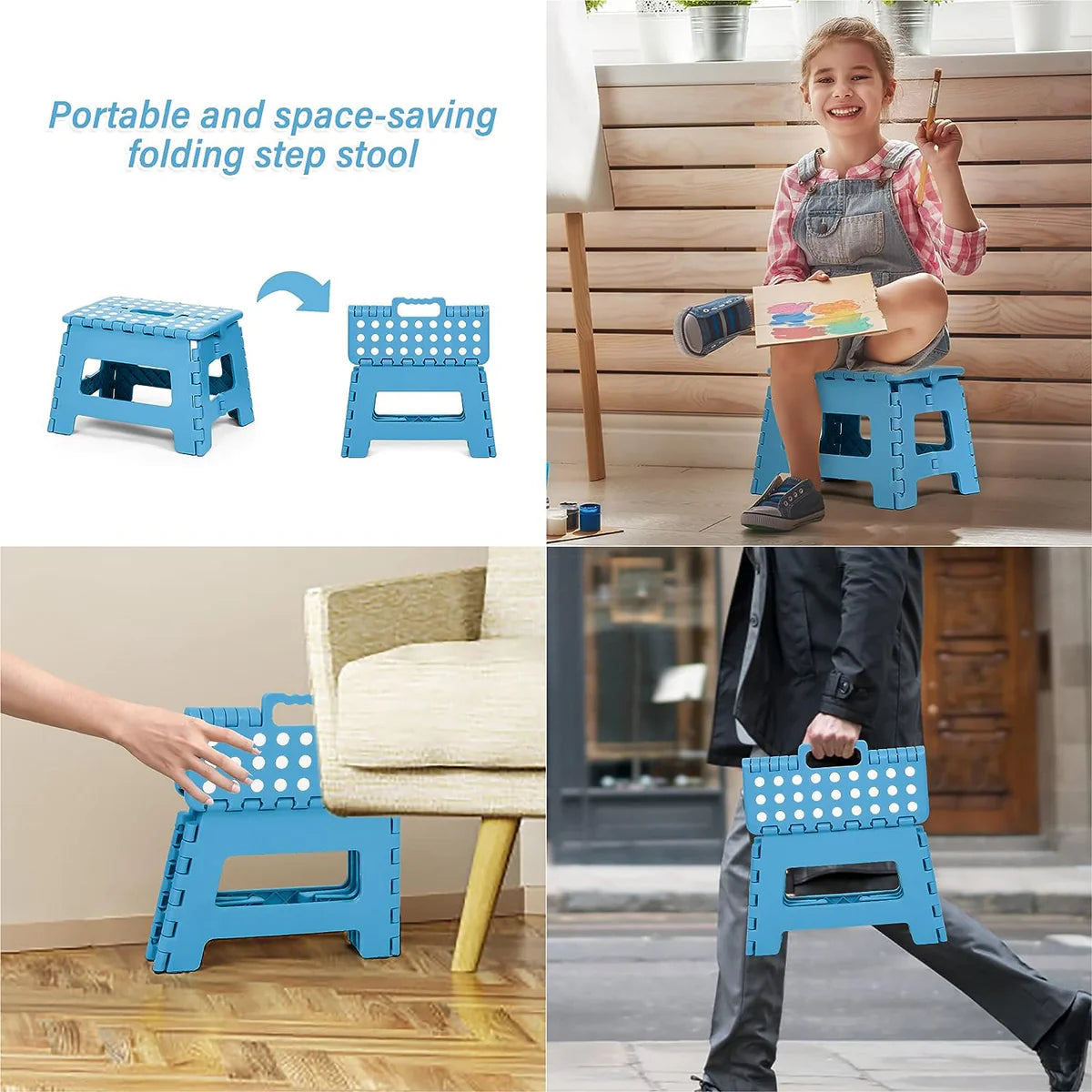 Set of 2 Folding Step Stool 8.7" with Non-Slip Surface and Portable Handle