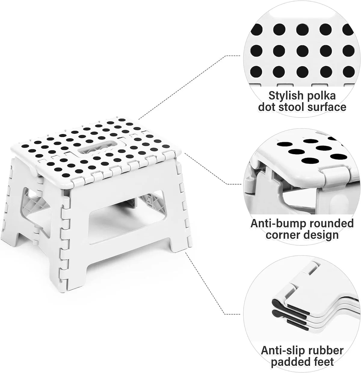 Set of 2 Folding Step Stool 8.7" with Non-Slip Surface and Portable Handle