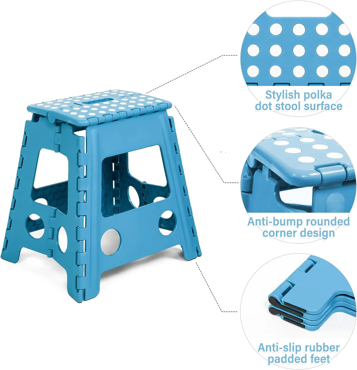 Set of 2 Folding Step Stool 15.7" with Non-Slip Surface and Portable Handle