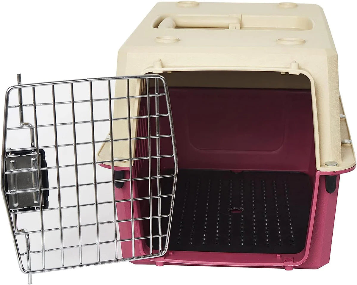 Medium Airline pet carrier, portable and removable, large space, Plastic Lightweight, Red/Blue