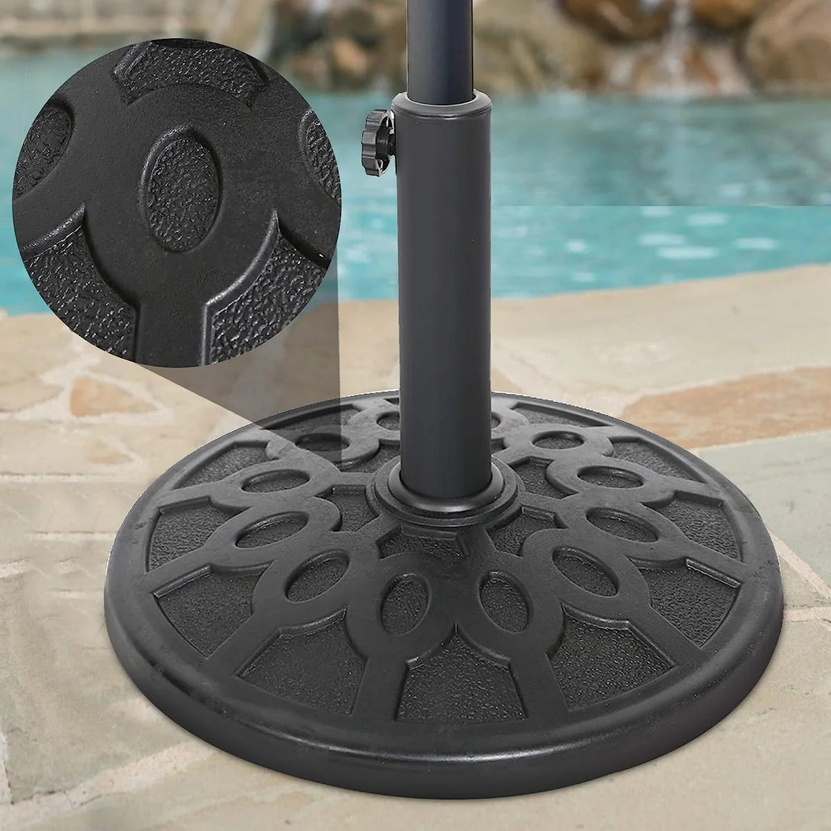 17  Umbrella Base Patio Outdoor Round Universal Stand Rust-Proof, Black