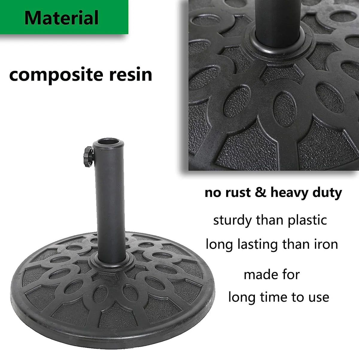 17  Umbrella Base Patio Outdoor Round Universal Stand Rust-Proof, Black