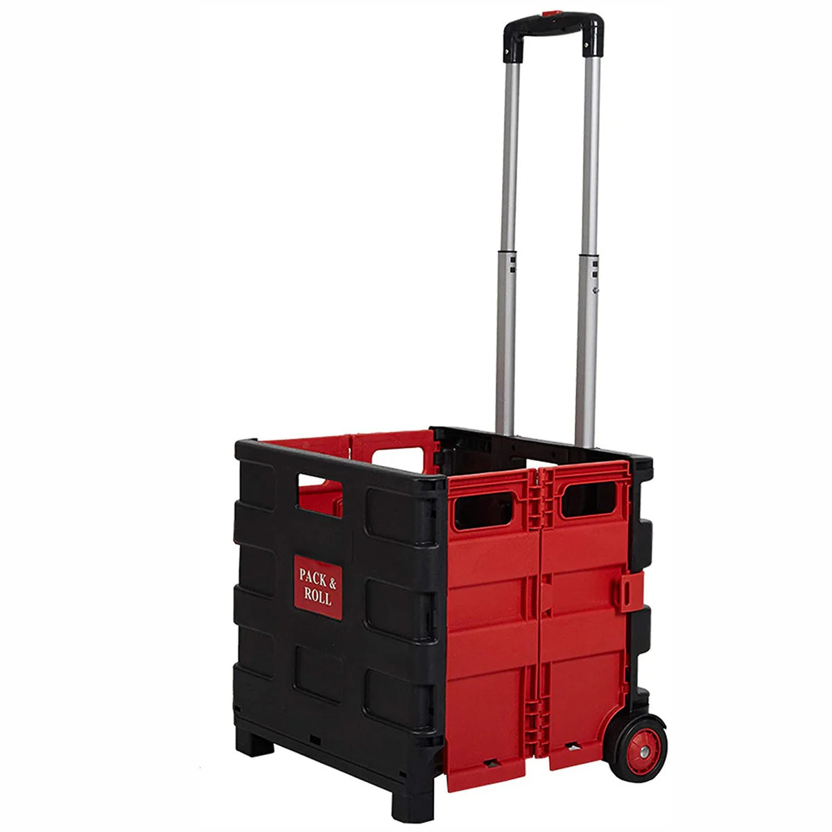 6PCS 44L Collapsible Rolling Crate Utility Cart Foldable Grocery Cart with Wheels, Red