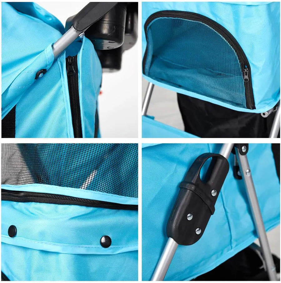 Dog Pet Jogger Stroller Folding Travel Carrier Cart for Small Cat Puppy, 4 Wheels