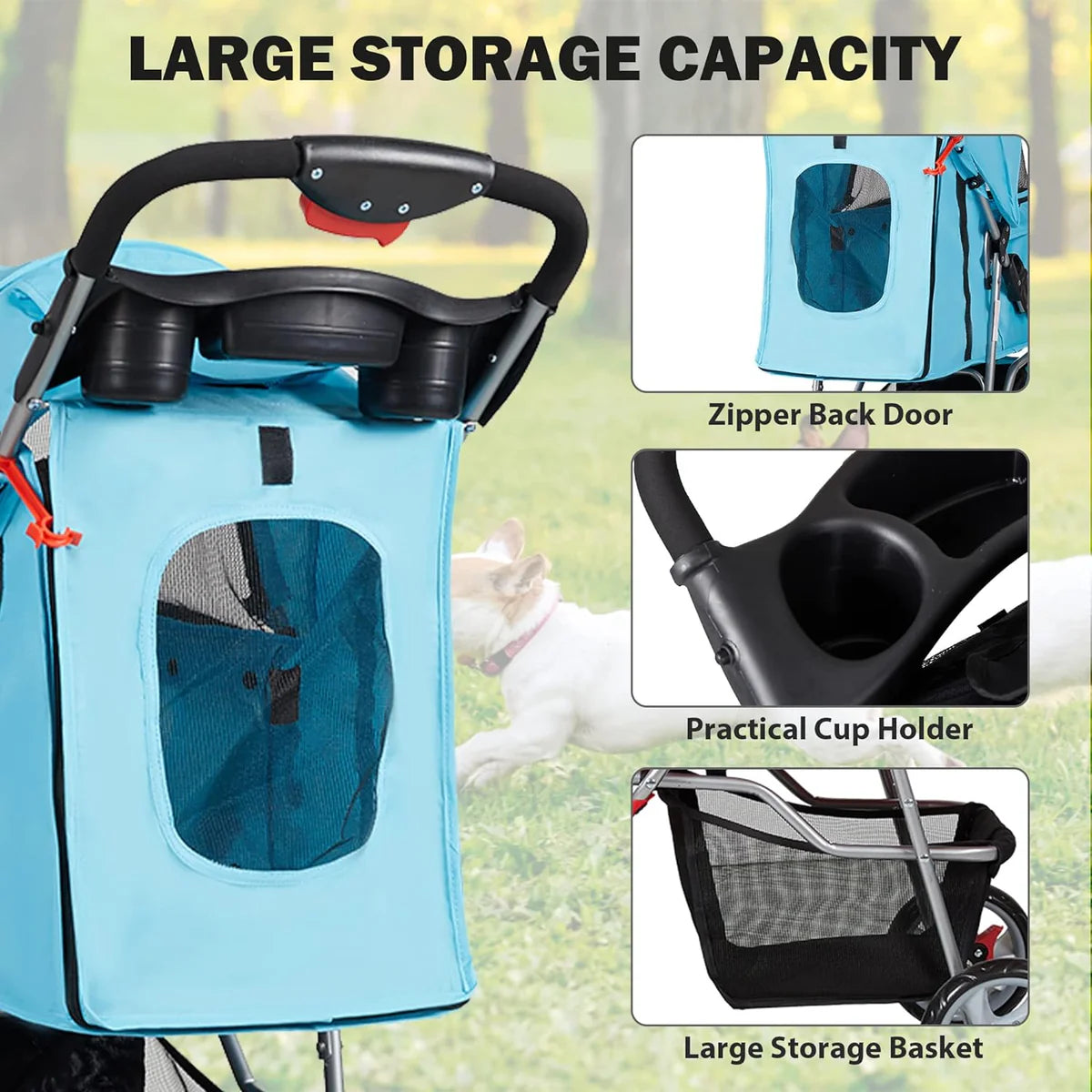 Dog Pet Jogger Stroller Folding Travel Carrier Cart for Small Cat Puppy, 4 Wheels