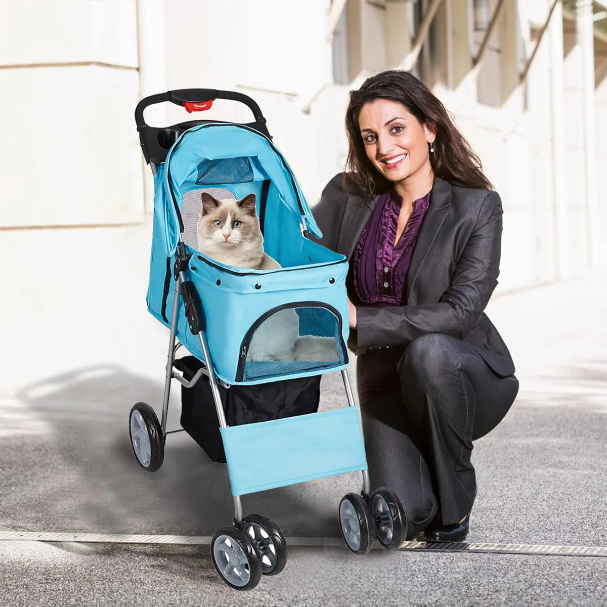 Dog Pet Jogger Stroller Folding Travel Carrier Cart for Small Cat Puppy, 4 Wheels