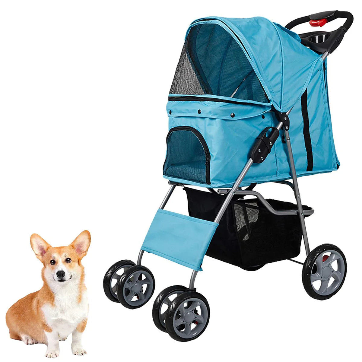 Dog Pet Jogger Stroller Folding Travel Carrier Cart for Small Cat Puppy, 4 Wheels