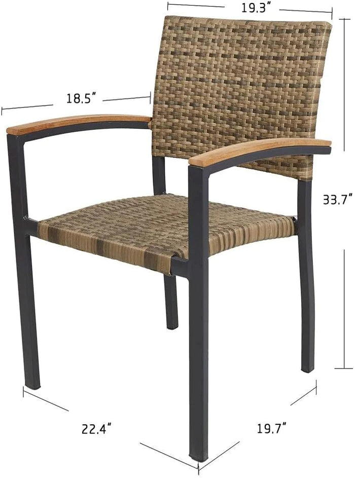 4 Set of Patio Stackable Wicker Dining Chairs with PE Rattan Aluminum Frame for Outdoor, Light Brown