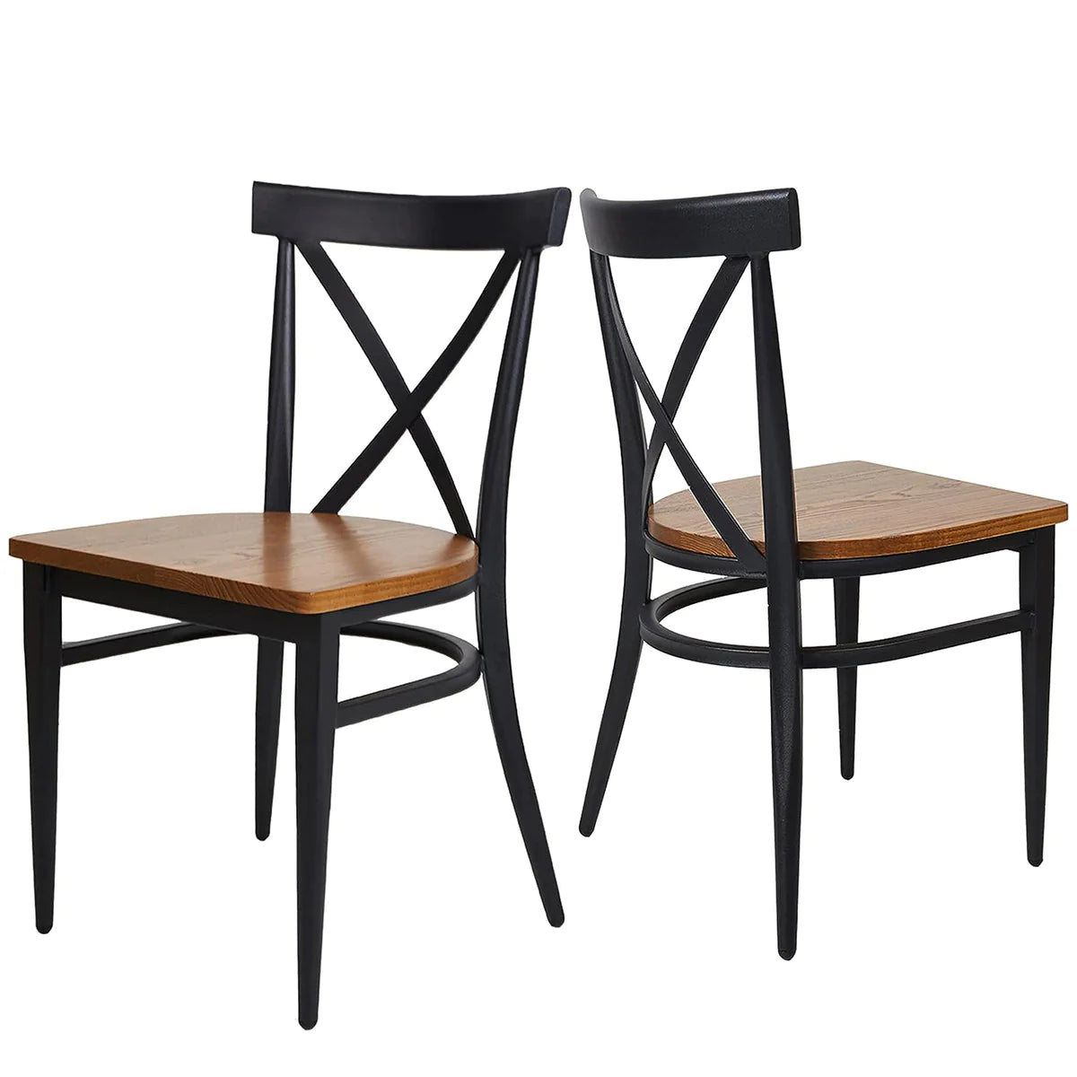 2 Set of Dining Chairs Solid Wood Chair Heavy Duty Metal Frame, X Back | karmasfar.com