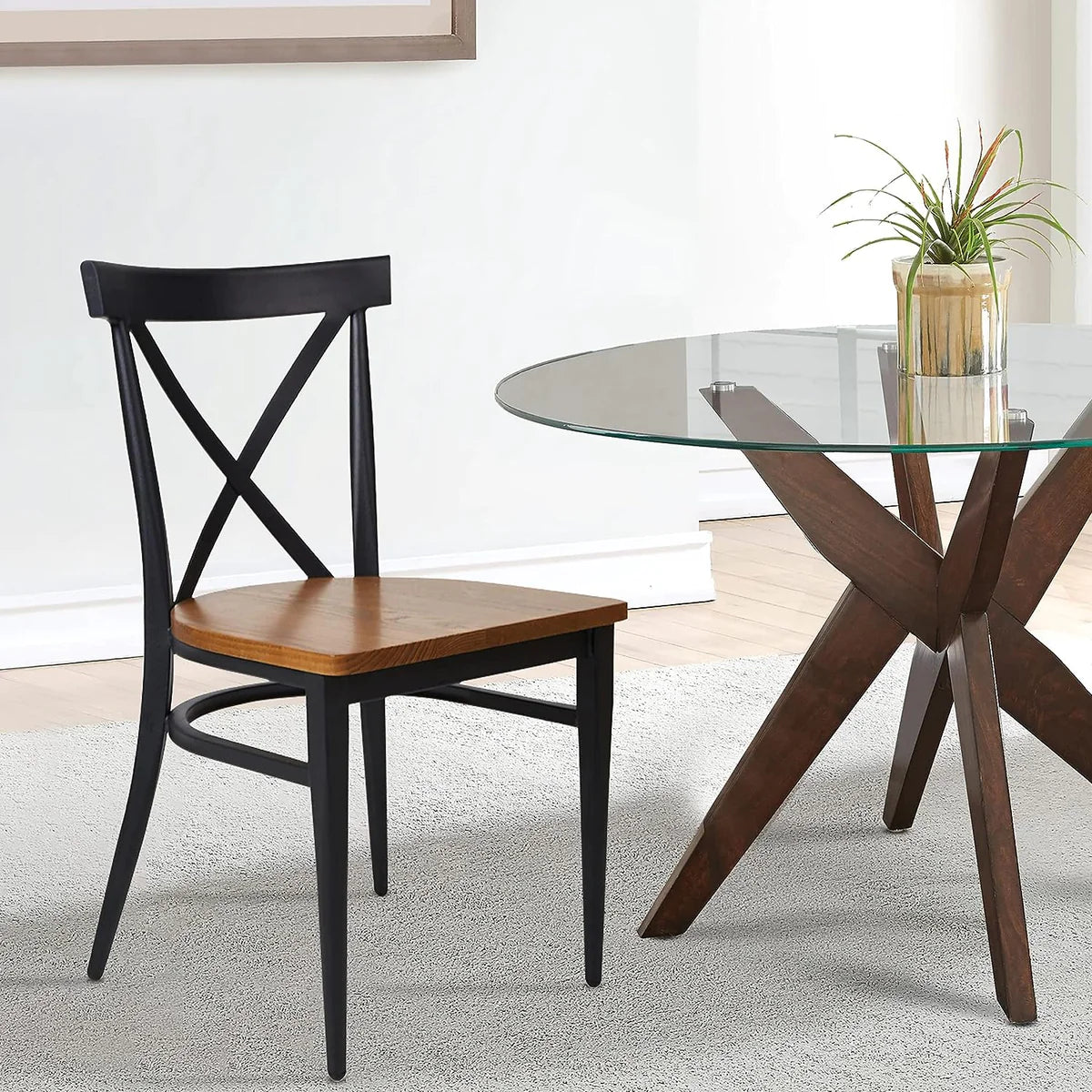 2 Set of Dining Chairs Solid Wood Chair Heavy Duty Metal Frame, X Back | karmasfar.com