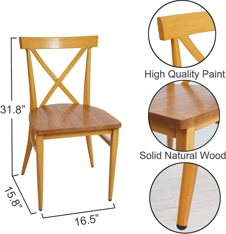 2 Set of Dining Chairs Solid Wood Chair Heavy Duty Metal Frame, X Back | karmasfar.com.