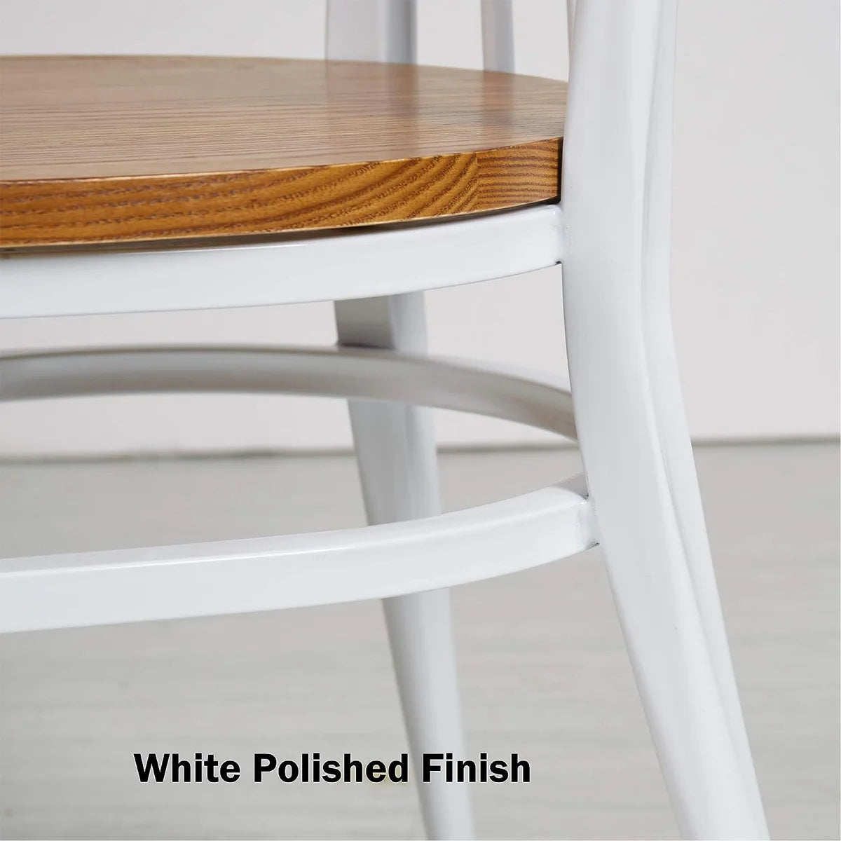 2 Set of   Natural Wood Seat Iron Frame Kitchen Chairs Dining Side Chairs, Comb Back White